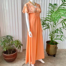 Load image into Gallery viewer, 1970s Peachy Perfection Maxi Dress With Floral Bodice