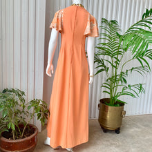Load image into Gallery viewer, 1970s Peachy Perfection Maxi Dress With Floral Bodice