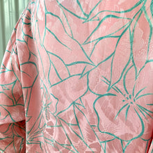 Load image into Gallery viewer, 1980s Long Sleeve Flora Kung Blush Pink With Turquoise Floral Design & Trim Silk Midi Dress
