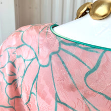 Load image into Gallery viewer, 1980s Long Sleeve Flora Kung Blush Pink With Turquoise Floral Design & Trim Silk Midi Dress