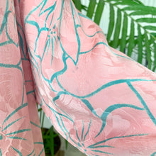 Load image into Gallery viewer, 1980s Long Sleeve Flora Kung Blush Pink With Turquoise Floral Design & Trim Silk Midi Dress