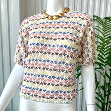 Load image into Gallery viewer, Vintage Bonnie and Bill Pastel Striped 3D Woven Elastic Knit Blouse