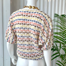 Load image into Gallery viewer, Vintage Bonnie and Bill Pastel Striped 3D Woven Elastic Knit Blouse