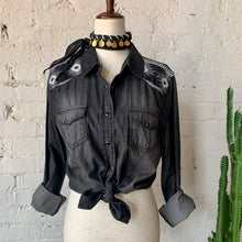 Load image into Gallery viewer, Distressed Black Denim Western Shirt