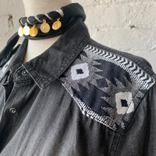 Load image into Gallery viewer, Distressed Black Denim Western Shirt