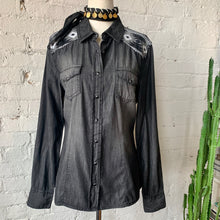 Load image into Gallery viewer, Distressed Black Denim Western Shirt