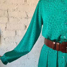 Load image into Gallery viewer, 1980s Emerald Long Sleeve Dress With Illusion Animal Print
