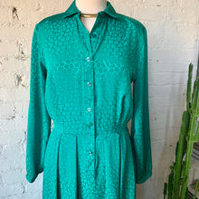 Load image into Gallery viewer, 1980s Emerald Long Sleeve Dress With Illusion Animal Print