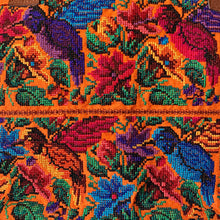 Load image into Gallery viewer, 1990s Orange Canvas & Faux Suede Tote Bag with Cross Stitch Floral & Hummingbird Embroidery