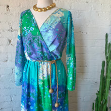 Load image into Gallery viewer, 1960s-70s Handmade Abstract Watercolor Long Sleeve Maxi Dress