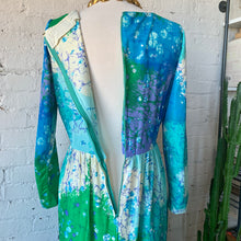Load image into Gallery viewer, 1960s-70s Handmade Abstract Watercolor Long Sleeve Maxi Dress