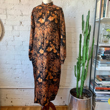 Load image into Gallery viewer, 1970s Handmade Black Long Sleeve Maxi Dress/Kaftan With Orange Floral Print