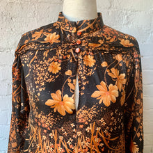 Load image into Gallery viewer, 1970s Handmade Black Long Sleeve Maxi Dress/Kaftan With Orange Floral Print