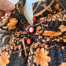 Load image into Gallery viewer, 1970s Handmade Black Long Sleeve Maxi Dress/Kaftan With Orange Floral Print