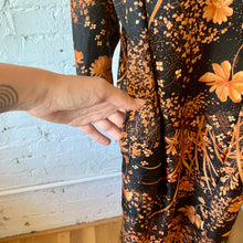 Load image into Gallery viewer, 1970s Handmade Black Long Sleeve Maxi Dress/Kaftan With Orange Floral Print