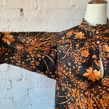 Load image into Gallery viewer, 1970s Handmade Black Long Sleeve Maxi Dress/Kaftan With Orange Floral Print
