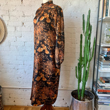 Load image into Gallery viewer, 1970s Handmade Black Long Sleeve Maxi Dress/Kaftan With Orange Floral Print