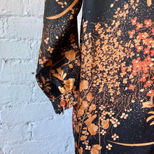 Load image into Gallery viewer, 1970s Handmade Black Long Sleeve Maxi Dress/Kaftan With Orange Floral Print