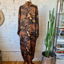 Load image into Gallery viewer, 1970s Handmade Black Long Sleeve Maxi Dress/Kaftan With Orange Floral Print