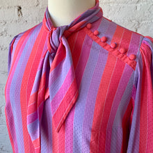 Load image into Gallery viewer, 1970s-80s Bright Summer Sunset Striped Secretary Dress