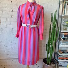 Load image into Gallery viewer, 1970s-80s Bright Summer Sunset Striped Secretary Dress