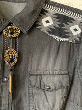 Load image into Gallery viewer, Distressed Black Denim Western Shirt