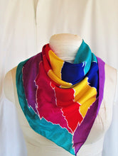 Load image into Gallery viewer, 80&#39;s Oscar De LaRenta Designer Silk Scarf With Zigzag Rainbow Color Blocks

