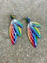 Load image into Gallery viewer, 70&#39;s Metal Rainbow With Silver Engraved Burst Design 3 Layered Earrings
