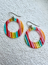 Load image into Gallery viewer, Vintage Semi Translucent Rainbow Flat Lucite Open Circle Earrings
