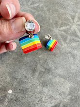 Load image into Gallery viewer, 80&#39;s Rhinestone Post With Rainbow Cube Dangle Earrings
