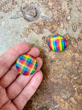 Load image into Gallery viewer, Vintage Rainbow Plaid Button Earrings
