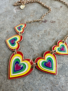 90s Betsey Johnson Rainbow Love Heart Necklace & Earrings Set