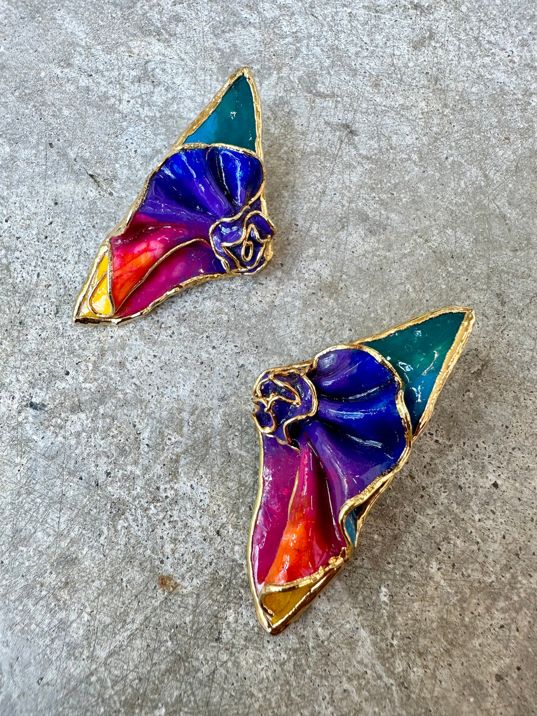 80's Amy Lacombe Rainbow & Gold Twisted Wearable Art  Earrings