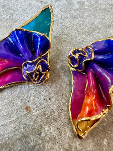 80's Amy Lacombe Rainbow & Gold Twisted Wearable Art  Earrings