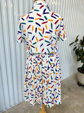 Load image into Gallery viewer, 80&#39;s White With Paint Stroke Pleated Midi Dress
