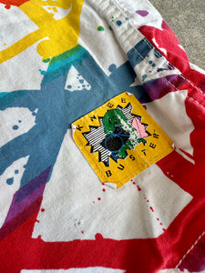 80s-90s Op Knee Buster Rainbow Splatter Paint Cotton Board Shorts
