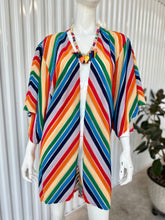 Load image into Gallery viewer, Judith March Terry Cloth Chevron Striped Rainbow Duster / Swimsuit Cover Up
