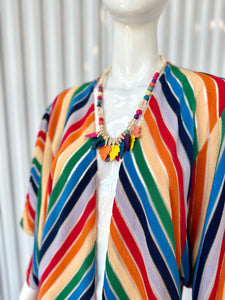 Judith March Terry Cloth Chevron Striped Rainbow Duster / Swimsuit Cover Up