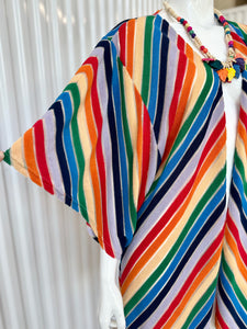 Judith March Terry Cloth Chevron Striped Rainbow Duster / Swimsuit Cover Up