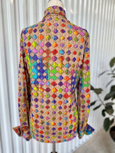 Load image into Gallery viewer, 1970s L/S Tan &amp; Rainbow Geometric Pattern Button Down Top
