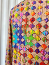 Load image into Gallery viewer, 1970s L/S Tan &amp; Rainbow Geometric Pattern Button Down Top
