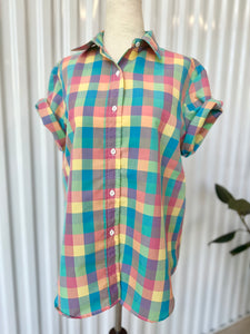 80's-90's S/S Pastel Rainbow Checkered Button Down Shirt
