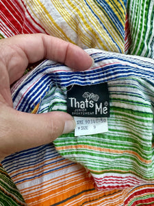 80s-90s 2 Piece Rainbow Striped Tie Crop Top with Midi Skirt