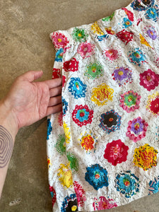 80s-90s High Waist Rainbow Floral Quilt Pattern Shorts