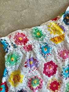 80s-90s High Waist Rainbow Floral Quilt Pattern Shorts
