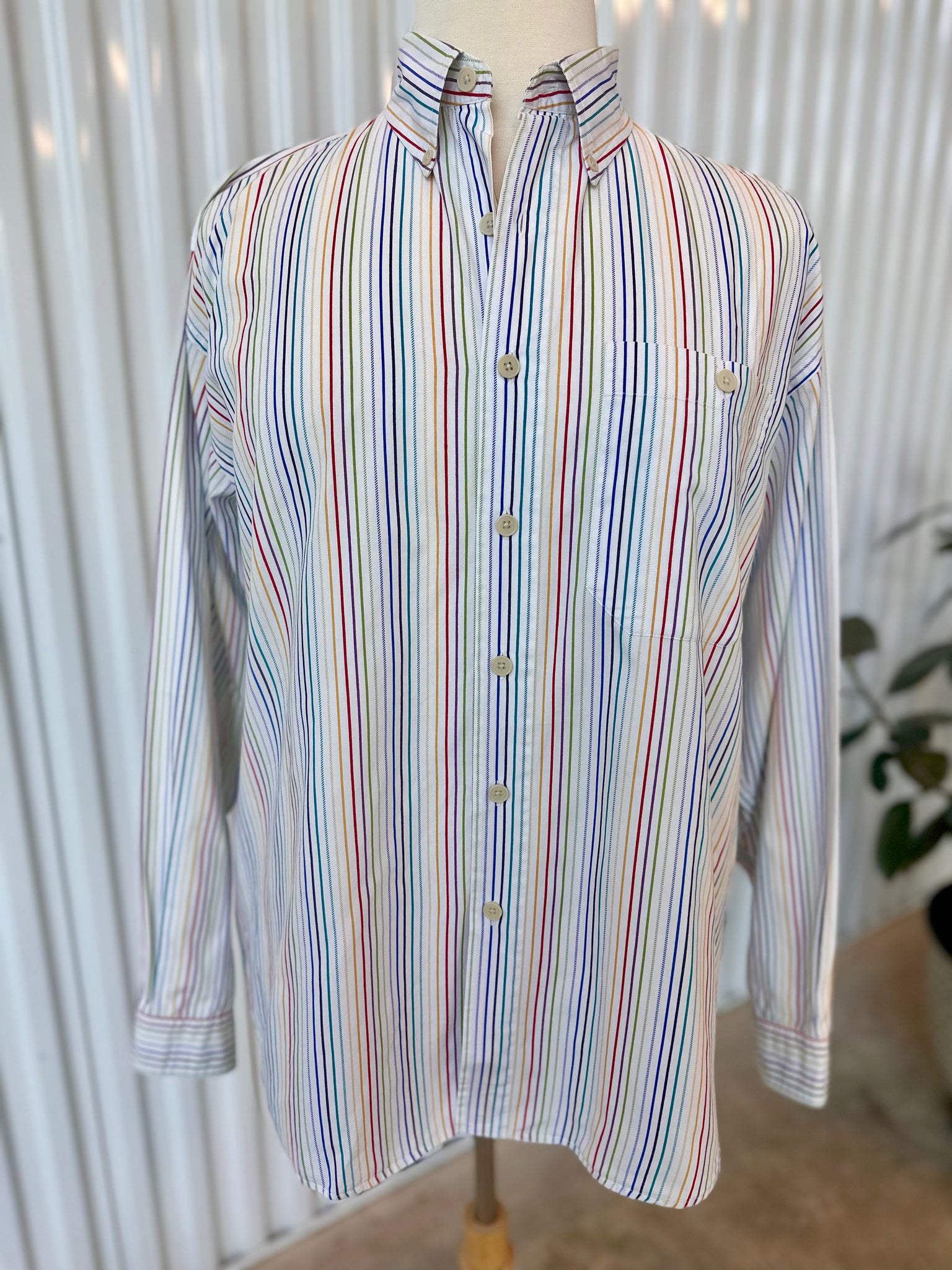 Vintage Alexander Julian Vertical Rainbow Striped L/S Button Down Dres – Eyes of Wise Vintage Alexander Julian Vertical Rainbow Striped L/S Button Down Dres – Eyes of Wise