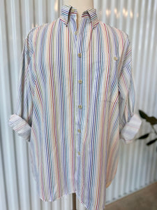 Vintage Alexander Julian Vertical Rainbow Striped L/S Button Down Dress Shirt
