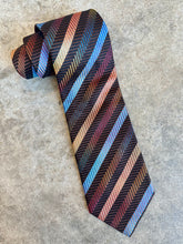 Load image into Gallery viewer, Vintage John W. Nordstrom Silk Tie With Brown Diagonal &amp; Rainbow Gradient Stripe Pattern
