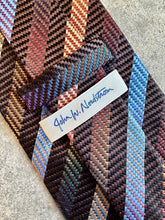 Load image into Gallery viewer, Vintage John W. Nordstrom Silk Tie With Brown Diagonal &amp; Rainbow Gradient Stripe Pattern
