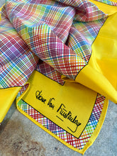 Load image into Gallery viewer, Vintage DVF Designer Silk Scarf With Yellow Border &amp; Rainbow Plaid
